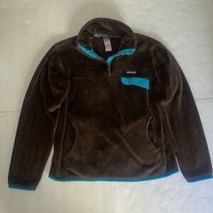 PATAGONIA Polartec Thermal Pro Brown Blue Button Snap T Pullover Fleece Jacket M
